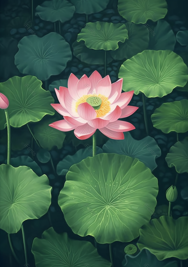 独自盛开的荷花自然插画壁纸背景,插画/手绘图,插画/手绘图库,插画/手绘图下载,插画/手绘